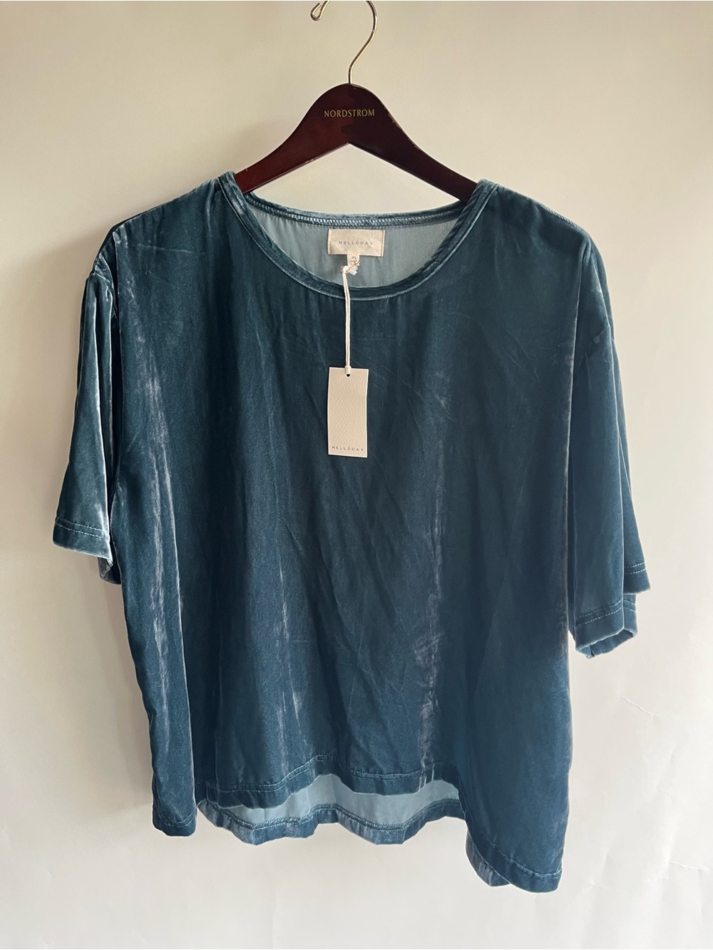 Mello Day Velvet Blouse Shirt Top Blue Teal Turquoise Sz XL New NWT Women’s